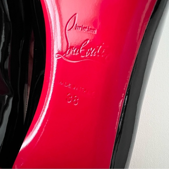 New CHRISTIAN LOUBOUTIN || Miss Sab Black Patent
Leather Block Heel Pumps EU 38 - Picture 13 of 15